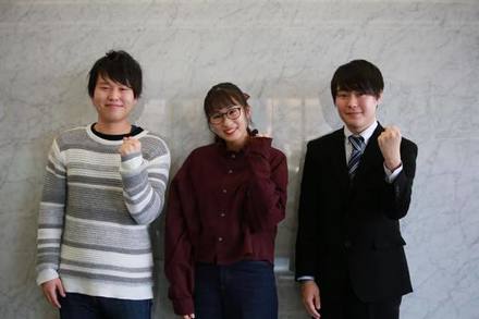 第十三回新人発掘オーディション優秀者：（左から）大野海夏太さん、髙橋尚子さん、成橋円さん